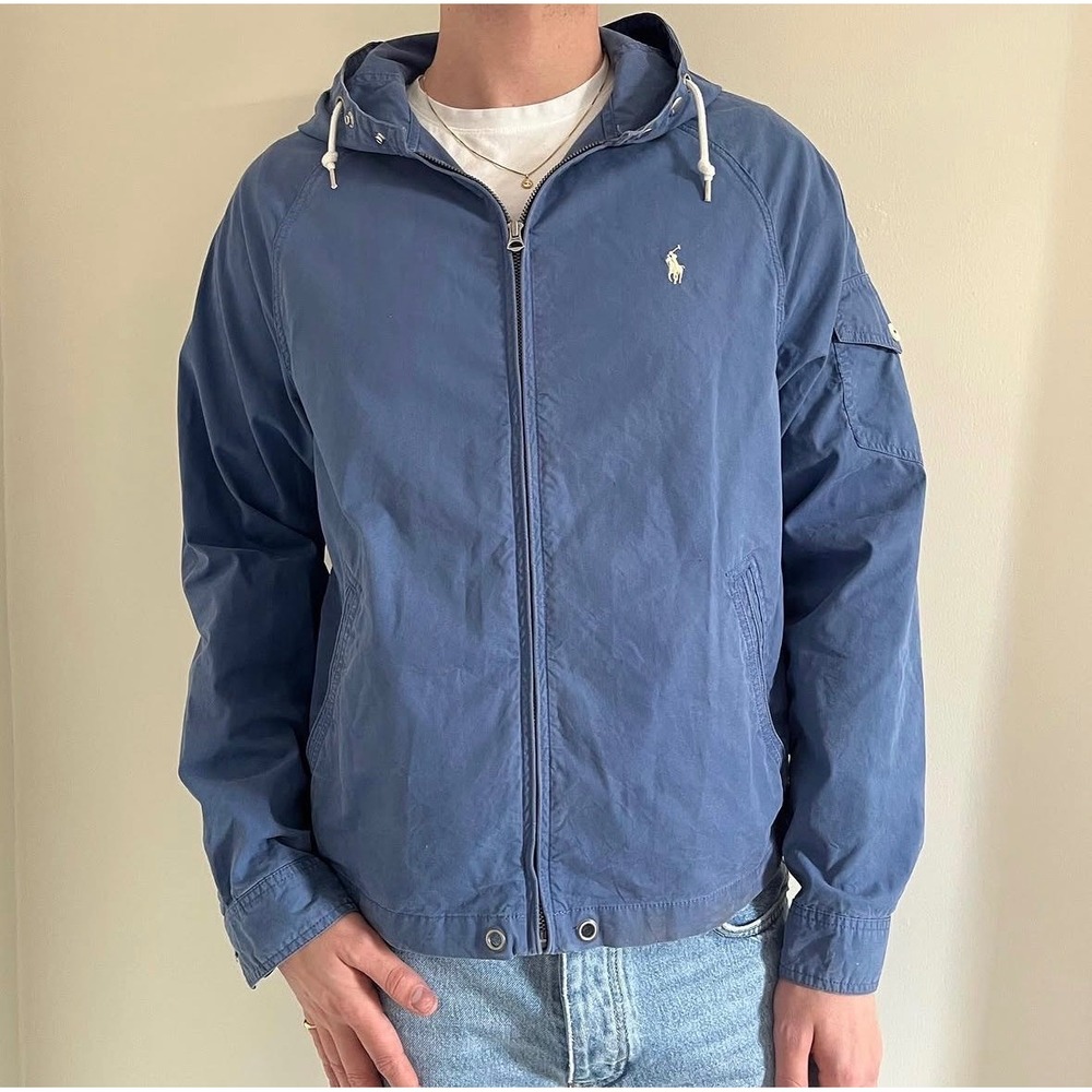 Polo Ralph Lauren Windbreaker Cotton Hooded Utility Jacket Men's Siz Smll Blue